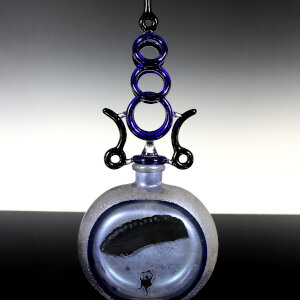 Torchworked Glass Stopper</br>Furnace Blown Bottle and Enamel</br>4 x 2 x 12&rdquo;</br>2021