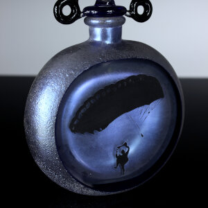 Torchworked Glass Stopper</br>Furnace Blown Bottle and Enamel</br>4 x 2 x 12&rdquo;</br>2021