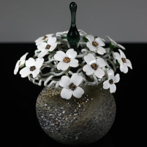 Torchworked Glass Stopper</br>Furnace Blown Bottle</br>8 x 8 x 10&rdquo;</br>2021