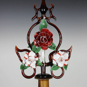 Torchworked Glass Stopper</br>Furnace Blown Bottle</br>9 x 9 x 22&rdquo;</br>2021