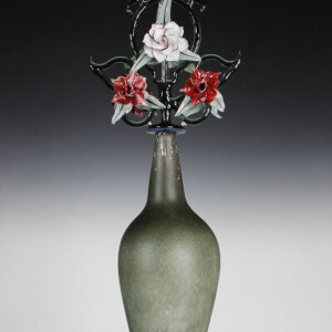 Torchworked Glass Stopper</br>Furnace Blown Bottle</br>8 x 8 x 28&rdquo;</br>2021