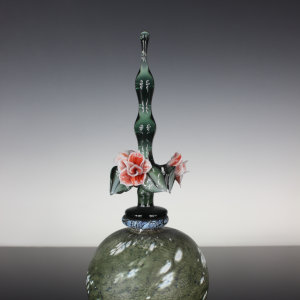 Torchworked Glass Stopper</br>Furnace Blown Bottle</br>4 x 4 x 9&rdquo;</br>2021